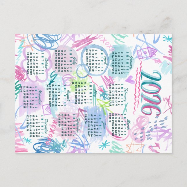 Vattenfärgsskript Calendar Tea Towel 2026 Vykort (Framsida)