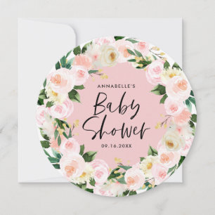 Vattenfärgsskript för babydusch, rosa blommigt