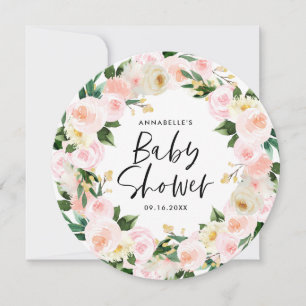 Vattenfärgsskript för babydusch, rosa blommigt