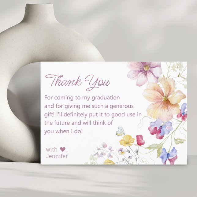 Vattenfärgsskript för vilda blommor studenten rosa tack kort (Skapare uppladdad)