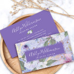 Vattenfärgsskript för vintage blommigt, lila blått visitkort<br><div class="desc">Presentera ditt bästa för dina kunder med dessa vackra, romantiska affärskort för blommigt av vintage. Vita, lila och blåa vattenfärgsblommor täcker över guld-skript på en vacker, mjuk, periwinkle-lila blå, guld-vinklad bakgrund. Anpassa med ditt namn och ditt företag på framsidan. Fyll i den mjuka periwinkle-lilans blå baksida med dina mobila mediekonton,...</div>