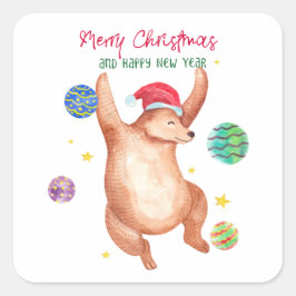 Vattenfärgsskuddar med prydnadsföremål jul fyrkantigt klistermärke