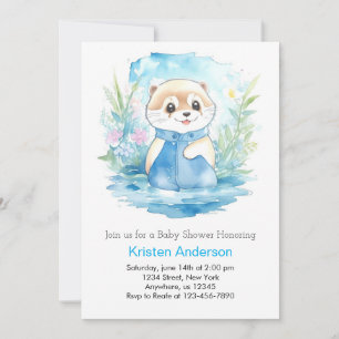 Vattenfärgsskugga i Baby, Otter Boy Shower Inbjudningar