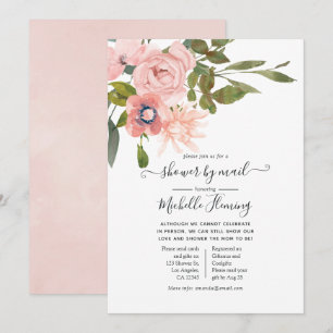 Vattenfärgssky och roséguld Babyshower via post Inbjudningar