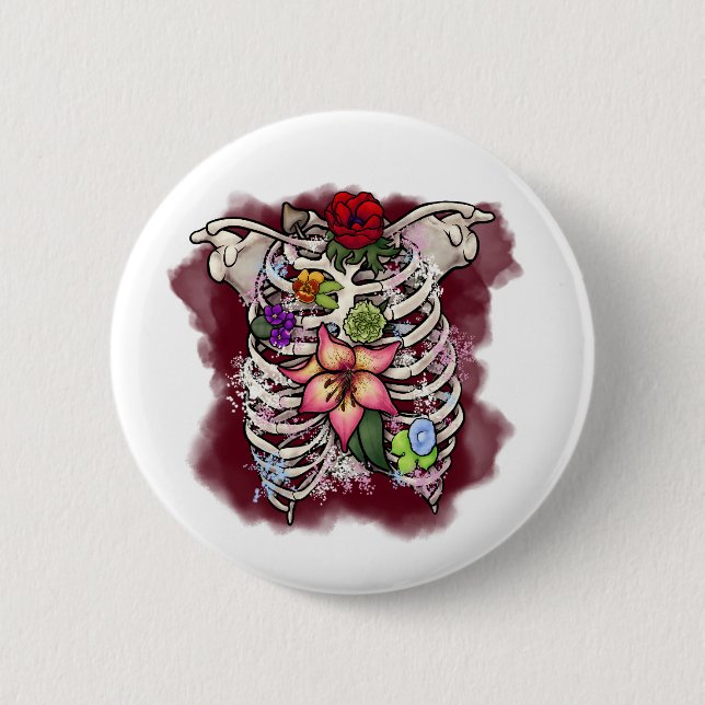 Vattenfärgsskydd Blommigt Ribcage Knapp (Framsida)