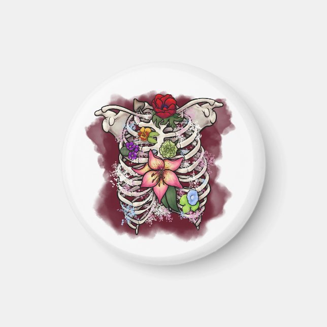 Vattenfärgsskydd Blommigt Ribcage Magnet (Framsidan)
