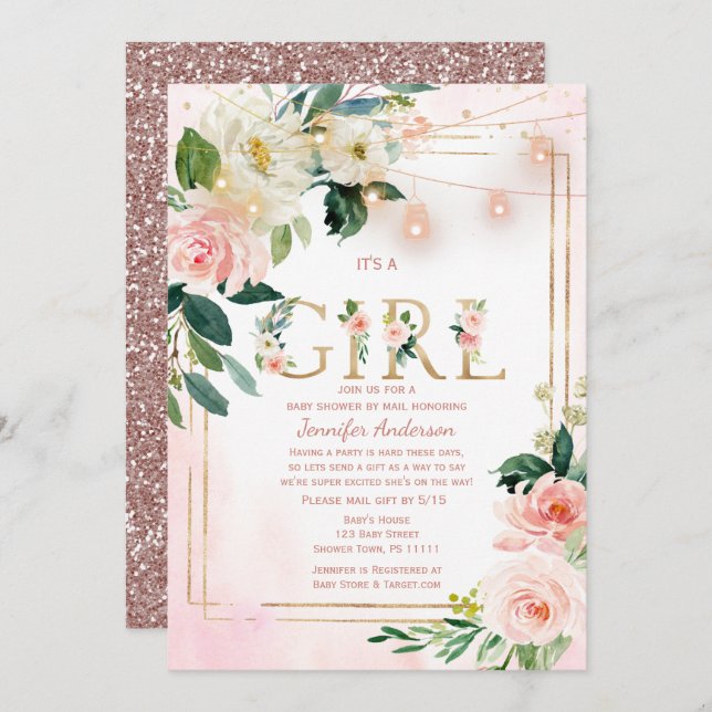 VattenfärgsSKYDD Glitter Flicka PER MAIL Inbjudningar (Fram/baksida)