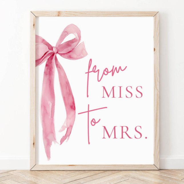 Vattenfärgsskylt med rosa slinga 'From Miss to Mrs Poster (Skapare uppladdad)