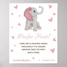 Vattenfärgsskylt Rosa Elephant Girl Baby Shower Poster
