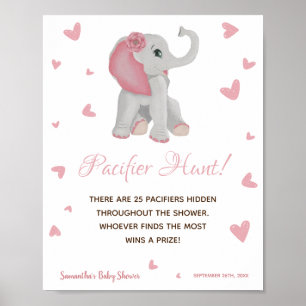 Vattenfärgsskylt Rosa Elephant Girl Baby Shower Poster