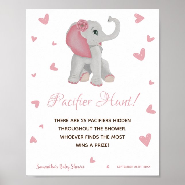 Vattenfärgsskylt Rosa Elephant Girl Baby Shower Poster (Framsidan)