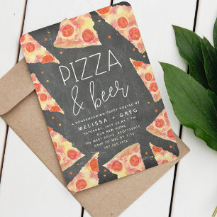 Vattenfärgsslice Pizza & Öl Inflyttningsfest Inbjudningar