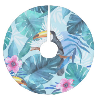 Vattenfärgssluttningar: Tropiska, sömlösa Julgransmatta Borstad Polyester