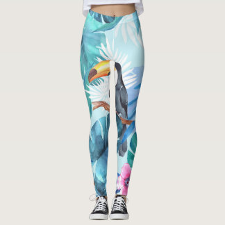 Vattenfärgssluttningar: Tropiska, sömlösa Leggings
