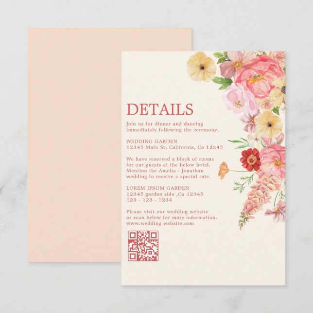 Vattenfärgssmör blommigt gult Bröllop qr-kod Tilläggskort (Fram/baksida)