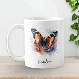 Vattenfärgssmörfly Admiralskål med Personligt Namn Kaffemugg