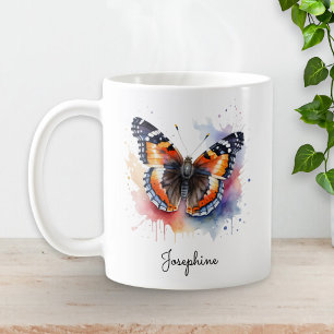 Vattenfärgssmörfly Admiralskål med Personligt Namn Kaffemugg