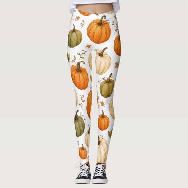 Vattenfärgssmörpumpamuster Höstpumpor  Leggings (Framsida)