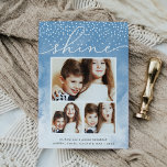 Vattenfärgssnäcka | Hanukkah Photo Collage Card Julkort<br><div class="desc">semesterhälsningar med chicen Hanukkah-fotokort med tre av dina favoritfoton (1 liggande, 2 kvadratmeter) som arrangeras i en rektangulär kollagelayout på en blek blå vattenfärg tvättar bakgrunden accentuerad med fallande snö. "Shine" visas överst i elegantens handskrivna skripttypografi. Anpassa till anpassningsbarna Hanukkah hälsning, namn och året längs grund. Kort som går tillbaka...</div>