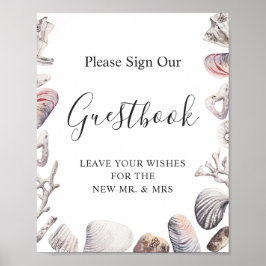 Vattenfärgssnäcka Strand Bröllop Gästbokskylt Poster