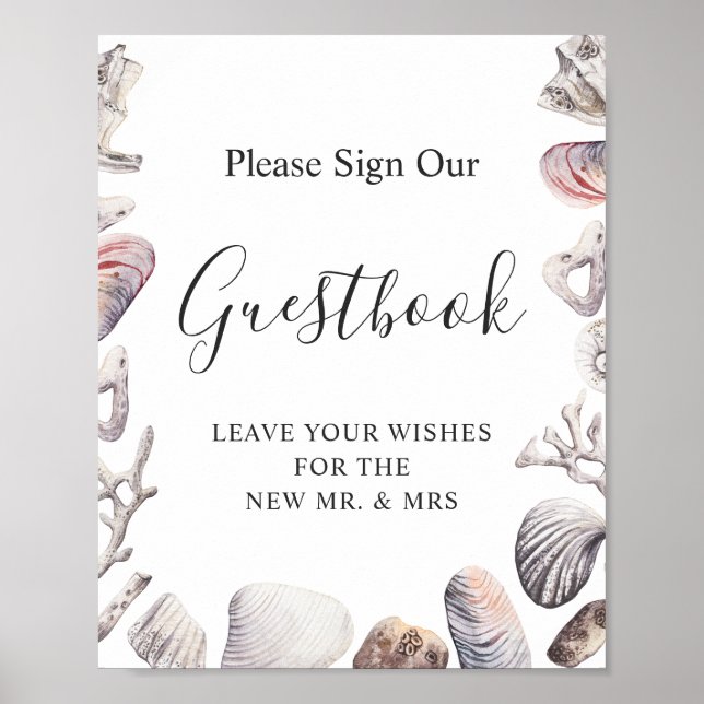 Vattenfärgssnäcka Strand Bröllop Gästboksskrivare Poster (Framsidan)