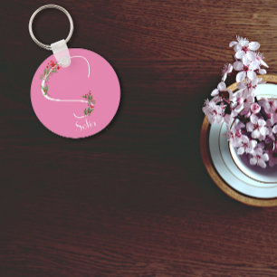 Vattenfärgssnäckor, monogram rosa nyckelring