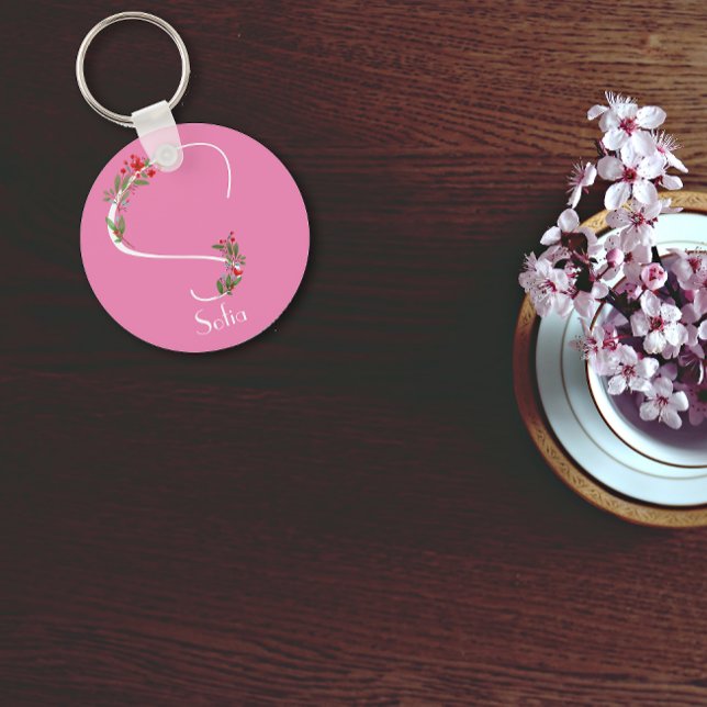 Vattenfärgssnäckor, monogram rosa nyckelring (Skapare uppladdad)