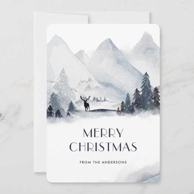Vattenfärgssnö, bergstag God jul Julkort (Framsida)