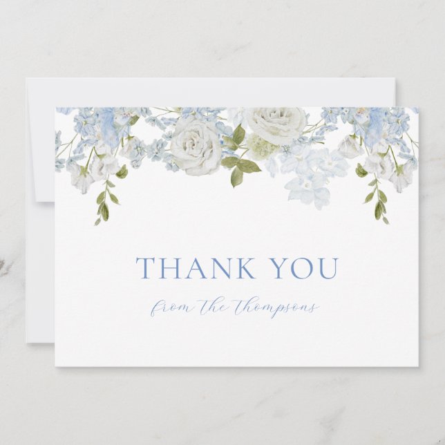 Vattenfärgssoft Blåa blommor Pojke Shower Tack Kort (Framsida)