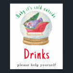 Vattenfärgssolad - Drinks Poster<br><div class="desc">Baby Shower-inbjudan med ett vackert vattenfärgssläde med gåvor i ett glas boll. Vinterbabyskor. Julgran,  väska med gåvor från Jultomten. Tema för julbabyduschen. Matchande objekt är tillgängliga.</div>