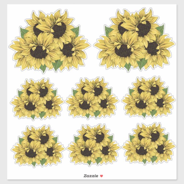 Vattenfärgssolblommor Bouquet Contour Stickers Klistermärken (Ark)