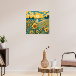 Vattenfärgssolblommor liggande i Van Gogh Stil Poster
