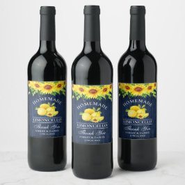 Vattenfärgssolblommor Limoncello Blue Wood Labels Vinflaska Etikett
