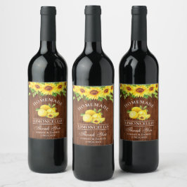 Vattenfärgssolblommor Limoncello Wood Labels Vinflaska Etikett