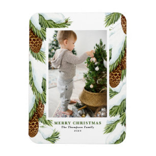 Vattenfärgssolle Pinecones julfoto Magnet