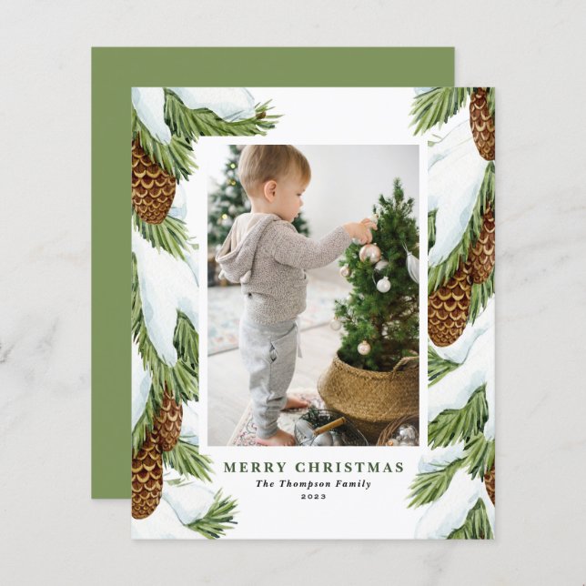 Vattenfärgssolle Pinecones Photo jul Card (Fram/baksida)