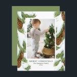 Vattenfärgssolle Pinecones Photo jul Card<br><div class="desc">God Jul! Skicka varmt hälsning till familj och vänner med det här anpassadet till jullkortet. Den har vattenfärgade illustrationer av snowy pinecones och gräs nål. Texterna är helt redigerbara. Anpassa genom att lägga till namn,  meddelande,  foto och annan information. Vattenskorn är perfekt för alla helgdagar på vintern.</div>