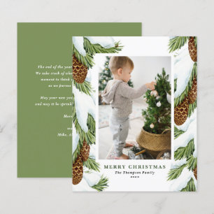 Vattenfärgssolle Pinecones Photo jul Card