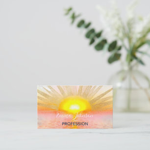 Vattenfärgssolnedgång Guld Sol Doodles Mandala Visitkort