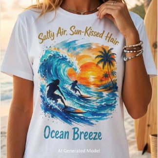 Vattenfärgssolnedgångssurfare – Oceaniskt Bris Gra T Shirt