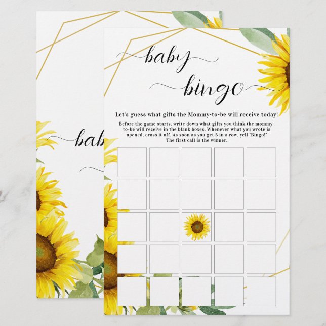 Vattenfärgssolros Baby Bingo Game Flyer (Fram/baksida)