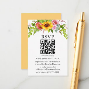 Vattenfärgssolros Blommigt Bröllop QR OSA Gult Tilläggskort