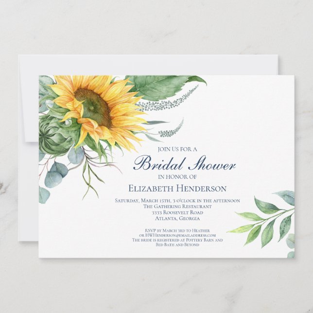 VattenfärgssolrosBlommigt Greenery Möhippa Inbjudningar (Framsida)