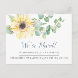 Vattenfärgssolrosmeddelande om ny Flytta i hemmet Inbjudan Vykort