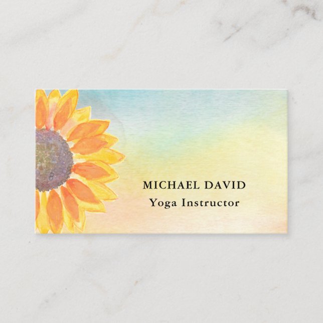 Vattenfärgssolrosolrosinstruktör Yoga Visitkort (Framsida)