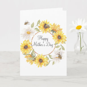 Vattenfärgssolrosor Blommigt Mors dag-kort Kort