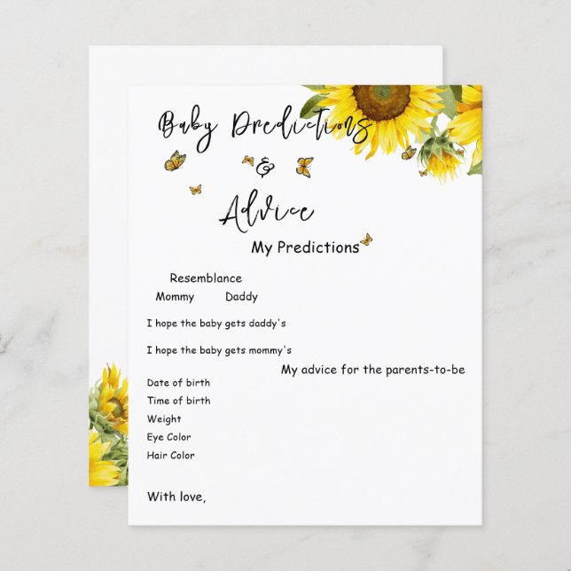 Vattenfärgssolrosor och fjäril-babykläder (Fram/baksida)