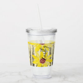 Vattenfärgssolrosränder Monogram Namn  Ac Take Away Mugg