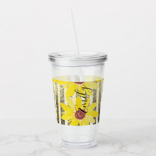 Vattenfärgssolrosränder Monogram Namn  Ac Take Away Mugg