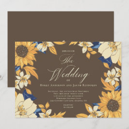 Vattenfärgssolrosskript Bröllop Inbjudningar